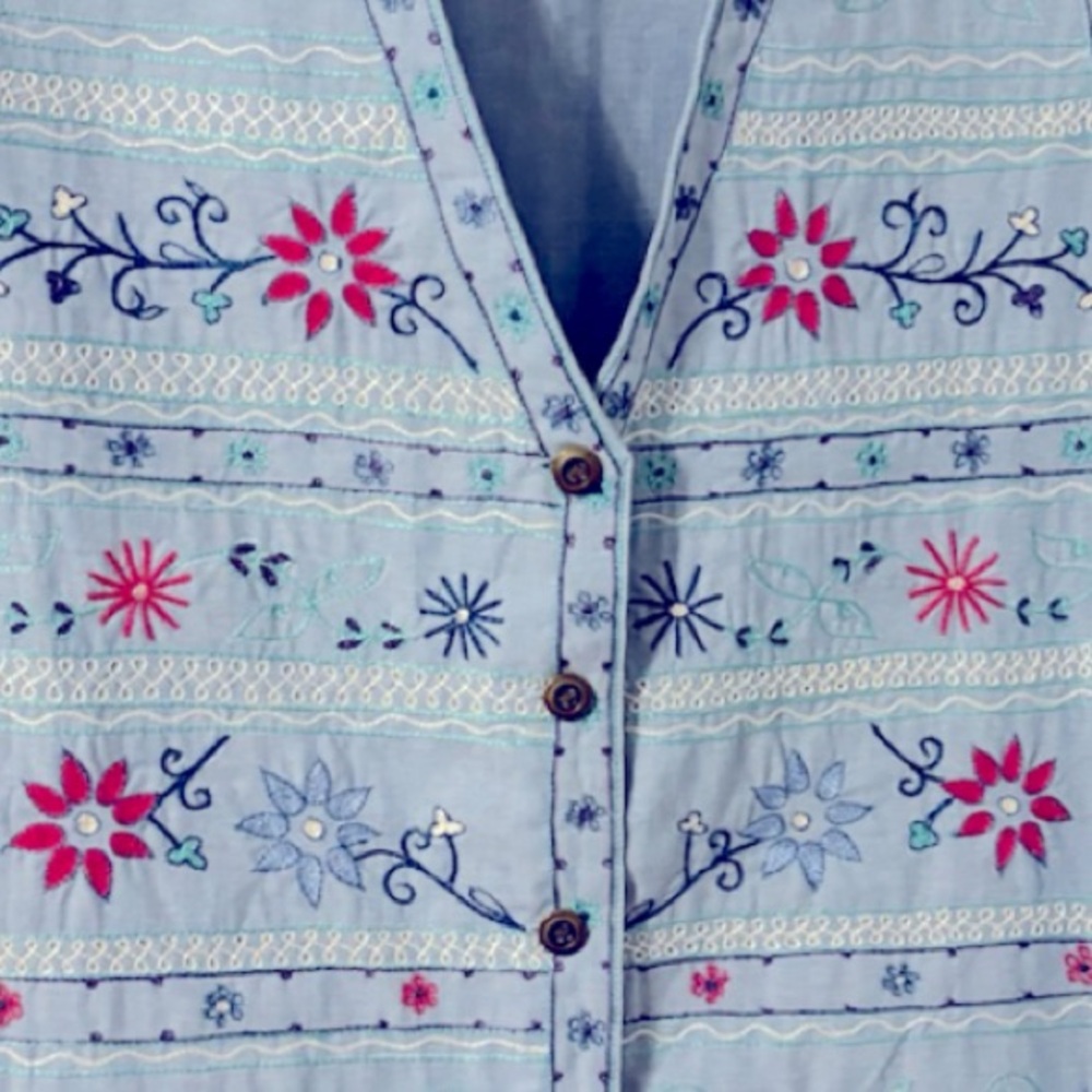 Vintage Embroidered Vest Chambray Denim Cottagecore Floral Koret Blue Size 1X - Picture 4 of 16
